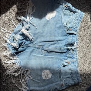 Distressed Light Blue Denim Shorts
